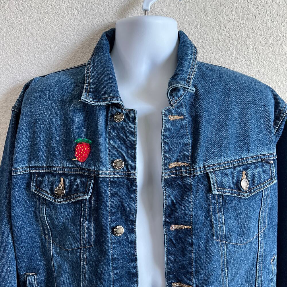 Smith's Workwear Denim Jacket Men's S Medium Wash Trucker Strawberry Patch Jean - Picture 2 of 6